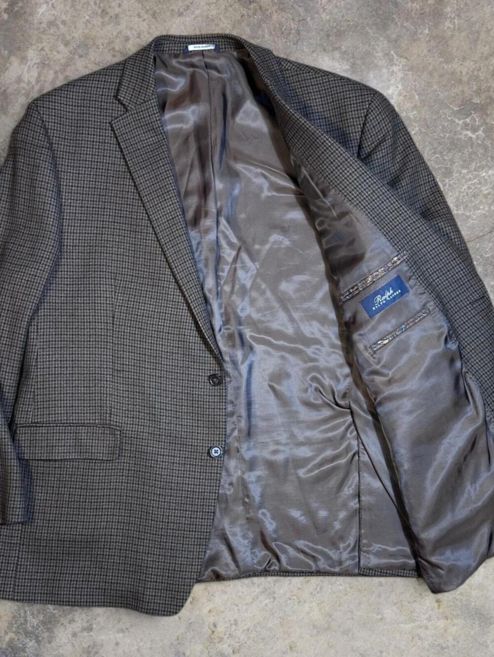 Ralph Lauren Brown Plaid Houndstooth Wool Blazer Men's 50L